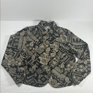 Coldwater Creek Stylish Black and Cream Paisley Jacket Cotton & Silk    Sz S